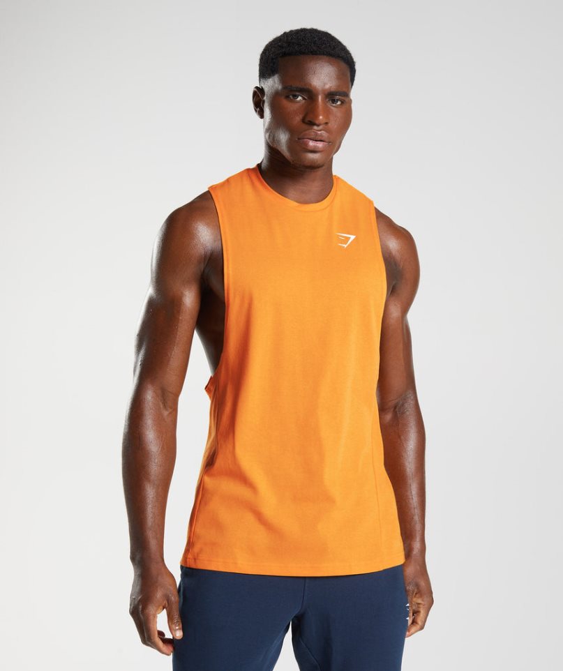 Men\'s Gymshark React Drop Arm Tanks Orange | NZ 8JFUVO